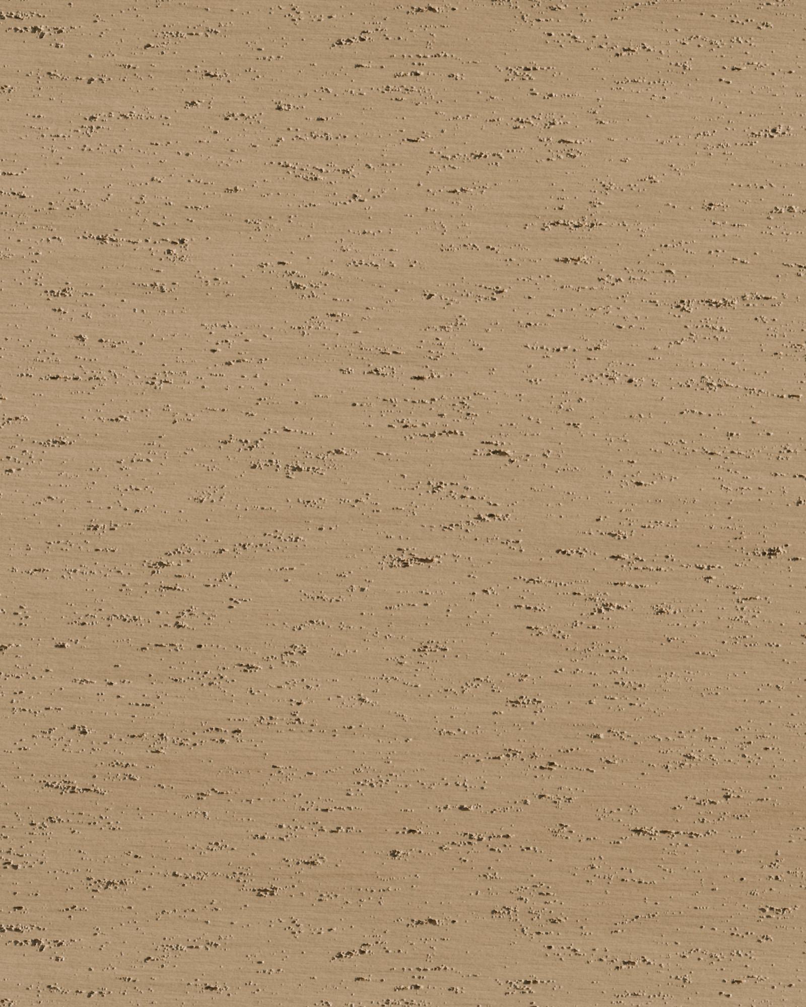 Close-up study of a beige travertine-effect surface with horizontal veins and small voids.